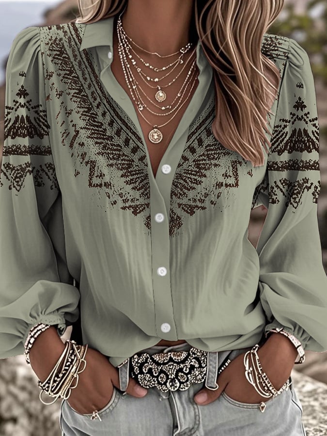 Women's Vintage Floral Art Print Shirt