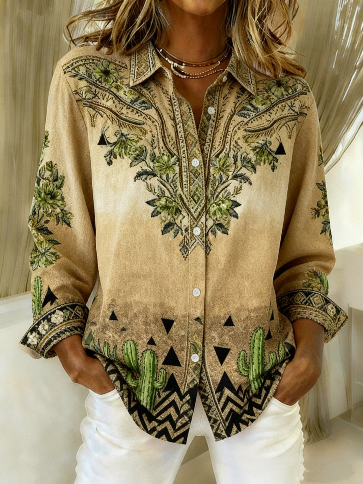 Women's Retro Western  Print Casual Shirt