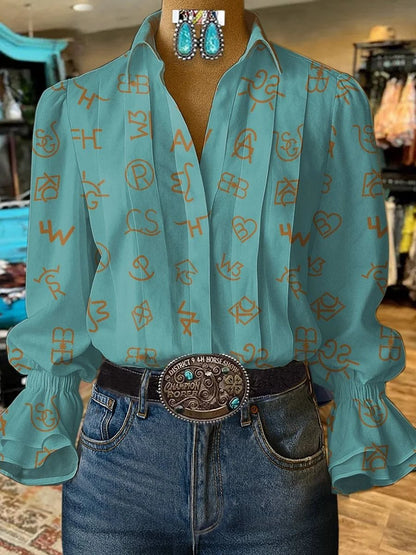 Women's Cattle Brands Vintage Western Print Shirt