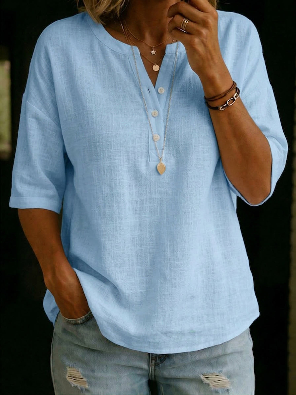 Casual & Cozy Classic Cotton-linen Henley Shirt