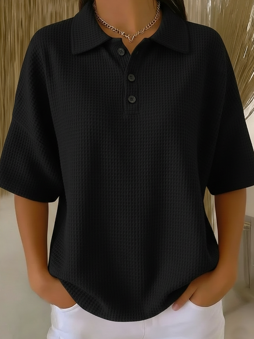 New Arrivals🔥Women's Casual Cozy Polo Collar Waffle Shirt